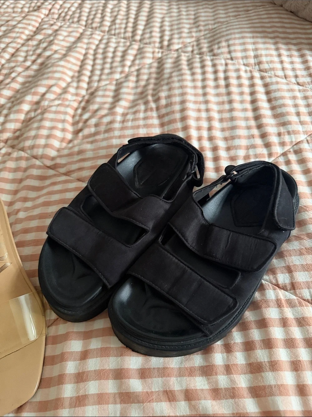 Zara Beige Clear Strap Slide Sandals & Black Velcro Sport Sandals - Picture 2 of 4